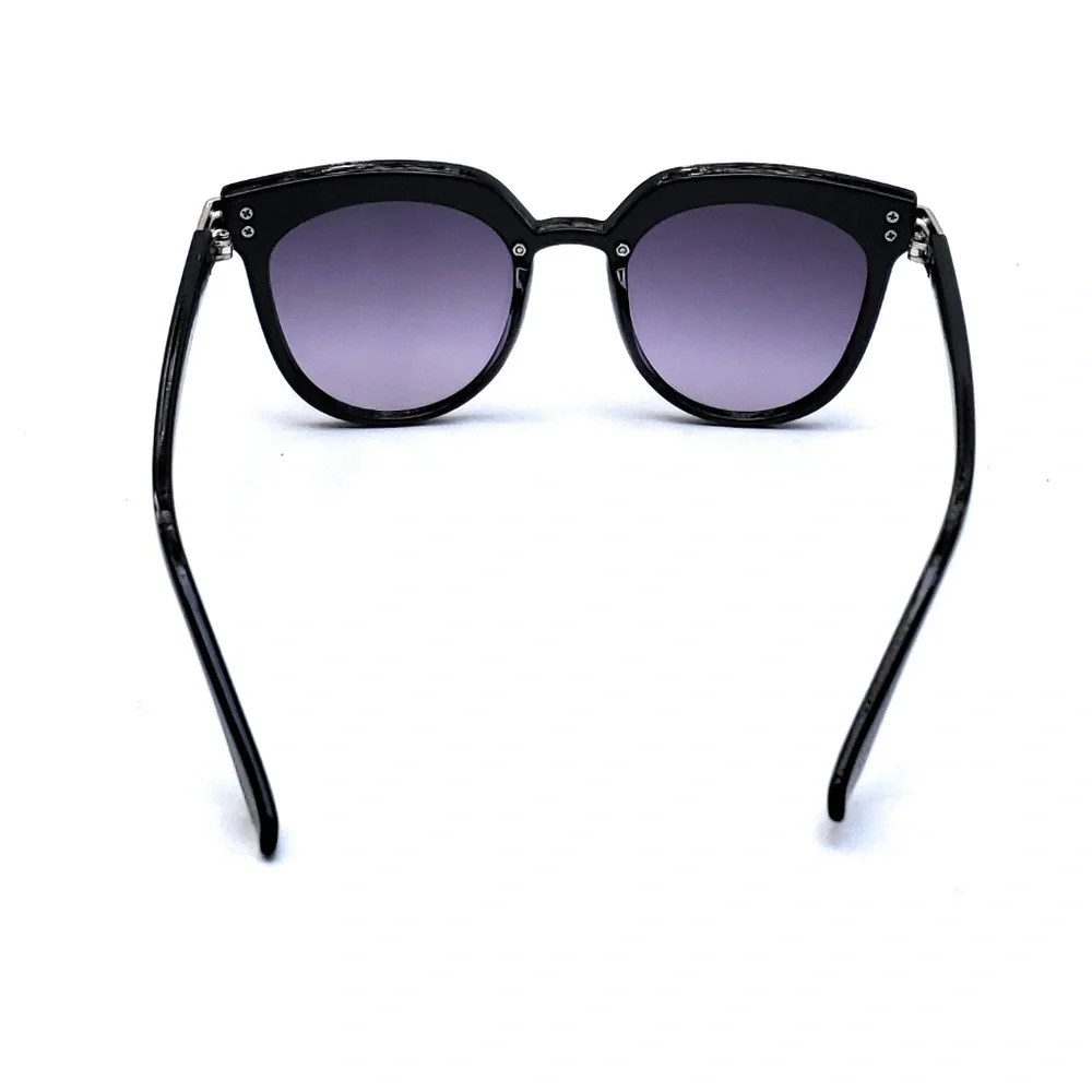 Womens Square Sunglasses Black Frame Dark Lens Gold Metal Accent NWT